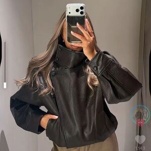 Zara Women's Classic Black Leather Jacket